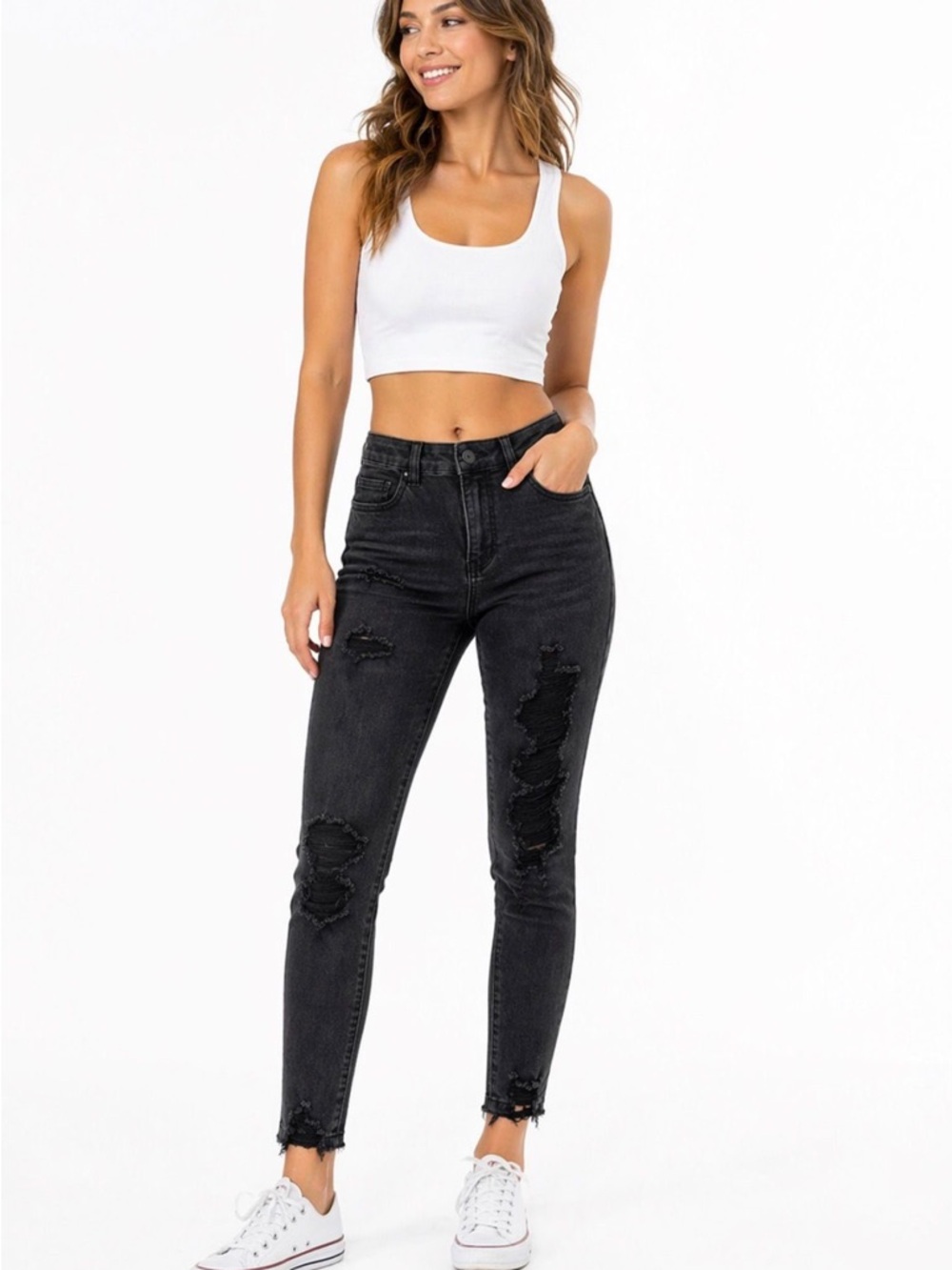 American Eagle Outfitters Black Distressed Skinny Jeans